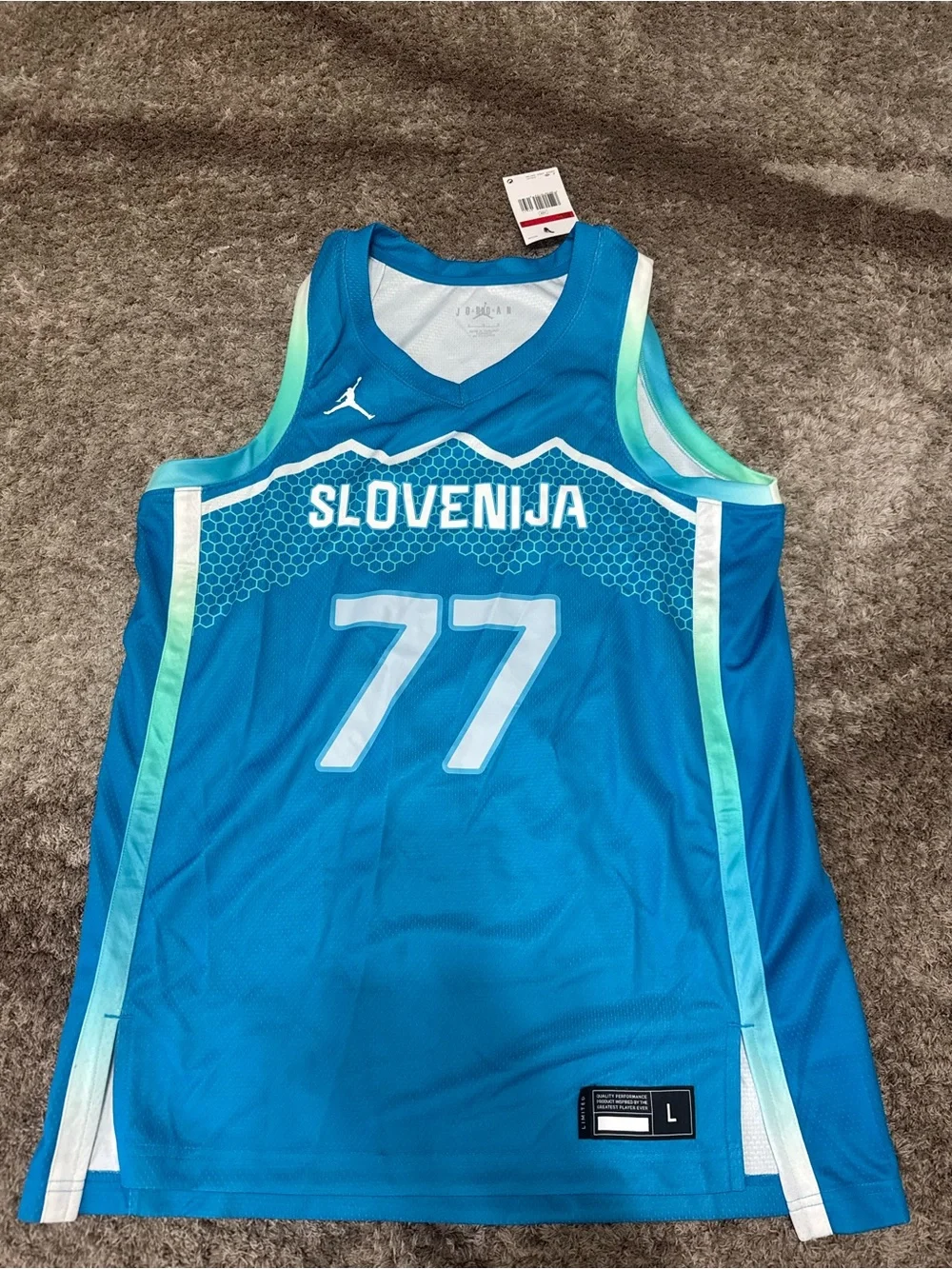 Jordan Slovenia V-Neck Basketball Jersey Neptune Blue Sleeveless Fan Edition